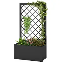 Goplus Pflanzenbeet mit Rankgitter, Pflanzkübel Metall, Blumenkasten Balkon für Kletterpflanzen, Gemüse und Kräuter, 63 x 31 x 112 cm, Schwarz
