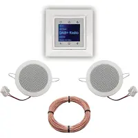 Berker Unterputz DAB+ und Bluetooth Radio 30848989 polarweiß glänzend mit 1fach Rahmen + 2 x Deckenlausprecher Einbaulautsprecher + 20 Meter EBROM Lautsprecherkabel