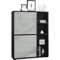 Vladon Highboard Schrank Anrichte Cuba mit 8 Fächern, Germany, Korpus in Schwarz matt / Fronten in Beton Oxid Optik