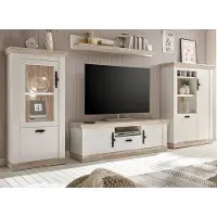 Furn.Design Wohnwand "Rovola" Pinie weiß / Oslo Pinie Landhaus Schrankwand 4-teilig 352 cm