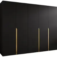 Mirjan 24 Kleiderschrank Mila 1 250, Schlafzimmer, Kleiderschrank, mit fünf Drehturen und mit drei Kleiderstange, Modern, Garderobenschrank (Farbe: Schwarz + Gold)