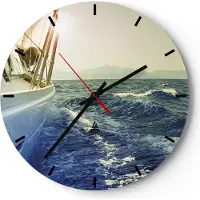 ARTTOR Wanduhr - Rund - Glasuhr - Yacht Segelboot Sonne - 30x30cm - Schleichendes Uhrwerk - Lautlos - zum Aufhängen bereit - Dekoration Modern - Wanddekoration aus Glas - C3AR30x30-4138