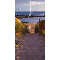 Wallario Design Wanduhr bedruckt, Größe 30 x 60 cm, Motiv: Weg durch die Dünen zum Meer an der Küste