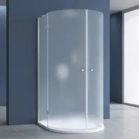 Doporro Halbkreisdusche Duschkabine 90x90x190cm Glasdusche inkl. 4cm flacher Duschtasse in Weiß und Ablaufgarnitur ESG-Sicherheitsglas satiniert inkl. Easy-Clean-Beschichtung Rav03S