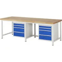 RAU Werkbank mit 8 Schubladen - Teilauszug - 90:4 / 180:4 - 840 x 2.500 x 900 mm (HxBxT) - Traglast 1.250 kg - Buche