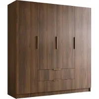 Mirjan 24 Kleiderschrank Sofia I 200, Schlafzimmer, Drehtürenschrank, mit Kleiderstange, Modern, Garderobenschrank, Metallgriffe (Farbe: Nuss Warmia + Gold)