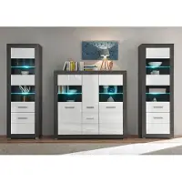 IMV Etero Wohnwand 279cm dark concret / weiß Hochglanz Highboard Modern Vitrine