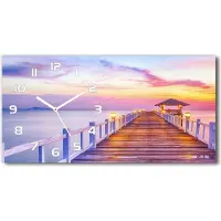 Tulup Wanduhr aus Glas – 60x30 cm - Glasbild - Glasuhr - Gehärtetes Glas - weisse-zeiger - Holzsteg