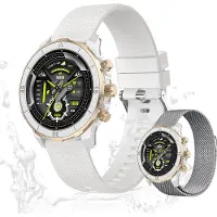 Valdus Damen Smartwatch Fitness-Tracker mit Telefonfunktion, IP68 wasserdicht, Herzfrequenzsensor, SpO2 Schrittzähler & umfangreiche Funktionen – Weiß