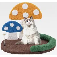Markenlos Kratzbaum in Pilzoptik, Katzenbaum mit Katzenbett & Sisal-Kratzbrett & Federball & Kopfstütze, Kletterbaum Katzen Katzenmöbel, Spielbaum Katzenkratzbaum Holz, 59 x 49 x 43 cm, Bunt