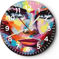ARTTOR Wanduhr - Rund - Glasuhr - Mädchen Gesicht - 30x30cm - Schleichendes Uhrwerk - Lautlos - zum Aufhängen bereit - Dekoration Modern - Wanddekoration aus Glas - C4AR30x30-3471