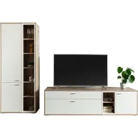 Lomadox Wohnwand in Eiche und weiß modern mit LED-Beleuchtung, 2-teilig - SAGUNTO-05