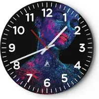ARTTOR Wanduhr - Rund - Glasuhr - Frau Ultraviolett Glitzer - 30x30cm - Schleichendes Uhrwerk - Lautlos - zum Aufhängen bereit - Dekoration Modern - Wanddekoration aus Glas - C4AR30x30-4527