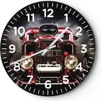 ARTTOR Wanduhr - Rund - Glasuhr - Auto klassisch retro sport - 30x30cm - Schleichendes Uhrwerk - Lautlos - zum Aufhängen bereit - Dekoration Modern - Wanddekoration aus Glas - C4AR30x30-2422