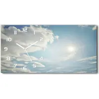 Tulup Wanduhr aus Glas – 60x30 cm - Glasbild - Glasuhr - Gehärtetes Glas - weisse-zeiger - Wolken im Himmel