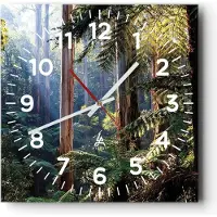 ARTTOR Wanduhr - Quadrat - Glasuhr - Morgendämmerung Bäume Wald - 40x40cm - Schleichendes Uhrwerk - Lautlos - zum Aufhängen bereit - Dekoration Modern - Wanddekoration aus Glas - C4AC40x40-4403