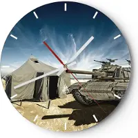 ARTTOR Wanduhr - Rund - Glasuhr - Panzer Poligon Feld - 30x30cm - Schleichendes Uhrwerk - Lautlos - zum Aufhängen bereit - Dekoration Modern - Wanddekoration aus Glas - C3AR30x30-3723
