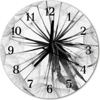 Tulup Glasuhr Wanduhr Küchenuhr Echt-Glas 30fi cm Pusteblume schwarz-weiß