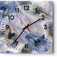 ARTTOR Wanduhr - Quadrat - Glasuhr - Pfau Feder modern - 30x30cm - Schleichendes Uhrwerk - Lautlos - zum Aufhängen bereit - Dekoration Modern - Wanddekoration aus Glas - C4AC30x30-3424
