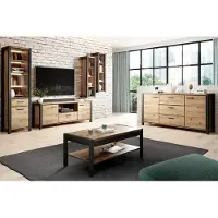Lomadox Modernes Wohnzimmer Komplett Set inkl. Couchtisch und Sideboard ACCRA-83 in Taurus Eiche Nb. mit Beleuchtung, B/H/T: ca. 200/250/41 cm