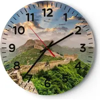 ARTTOR Wanduhr - Rund - Glasuhr - Wand Berg asiatisch china - 40x40cm - Schleichendes Uhrwerk - Lautlos - zum Aufhängen bereit - Dekoration Modern - Wanddekoration aus Glas - C4AR40x40-3069