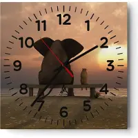 ARTTOR Wanduhr - Quadrat - Glasuhr - Elefant Ufer Meer - 30x30cm - Schleichendes Uhrwerk - Lautlos - zum Aufhängen bereit - Dekoration Modern - Wanddekoration aus Glas - C4AC30x30-3555