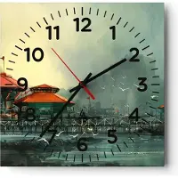 ARTTOR Wanduhr - Quadrat - Glasuhr - Meer Ufer Möwe - 30x30cm - Schleichendes Uhrwerk - Lautlos - zum Aufhängen bereit - Dekoration Modern - Wanddekoration aus Glas - C4AC30x30-3828