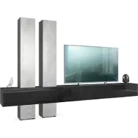 Vladon Wohnwand Moja, Germany, - Schwarz matt & Schwarz/Beton Oxid Optik - Moderne Anbauwand für Ihr Wohnzimmer (BxHxT) 330 x 204 x 39 cm