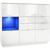 Vladon Highboard Sideboard Metro V2, Germany, Korpus in Weiß Hochglanz / Fronten in Weiß Hochglanz mit Einsatz in Schwarz Hochglanz, inkl. LED Beleuchtung