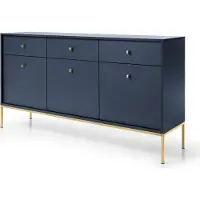 Masseno Kommode MONDO 154 cm Sideboard mit 3 Schubladen und 3 Türen für Wohnzimmer Schlafzimmer Modern 154x39x83 cm Blau / Blau