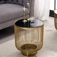 Invicta riess-ambiente Beistelltisch VARIATION 50cm gold Metall Schwarzglas filigran rund