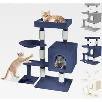 Markenlos Katzenkratzbaum Kratzbaum Stabil Katzenbaum mit Katzenhöhle Kratzsäulen und Plattformen Katzenhaus Kletterbaum für Katzen Katzenmöbel Höhe 93 cm, Typ D - Blaugrau