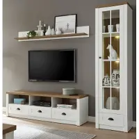 Furn.Design Wohnwand "Seyne" in weiß Pinie und Eiche hell Landhaus Wohnkombination 230 cm