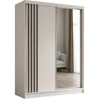 Masseno Schiebetürenschrank NELVIA 160 cm Kleiderschrank Schlafzimmer Schrank 2-türig mit Spiegel und Lamellen Weiß