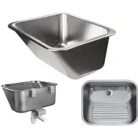 VBChome Ausgussbecken 55 x 45 x 22 cm Waschtrog Edelstahl Satinstruktur Stahl Ablaufgarnitur Waschbecken für Gewerbe Waschraum Mobiles Wandwaschbecken 50 Wandbecken Garten