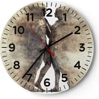 ARTTOR Wanduhr - Rund - Glasuhr - Staub eine Frau ein Mann der Liebe - 30x30cm - Schleichendes Uhrwerk - Lautlos - zum Aufhängen bereit - Dekoration Modern - Wanddekoration aus Glas - C4AR30x30-3102