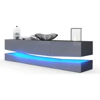 Vladon Lowboard City, Germany, TV-Kommode mit Sockelelement, 1 offenem Fach und 3 Schubkästen, Schwarz matt/Grau Hochglanz, inkl. LED-Beleuchtung (178 x variabel x 39 cm)