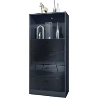 Vladon Kommode Pino V3, Germany, Anrichte mit 4 Schubladen & 1 offenem Fach, Anthrazit matt/Schwarz Hochglanz ohne LED (56 x 125 x 36 cm)