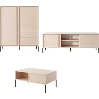 Meble Laski Wohnzimmer-Set Wohnwand Dast 3-teilig beige