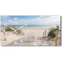 Tulup Wanduhr aus Glas – 60x30 cm - Glasbild - Glasuhr - Gehärtetes Glas - weisse-zeiger - Strand