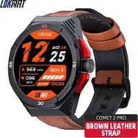 Lixada COMET2 PRO Bluetooth-Anruf-Smartwatch, Sport, Outdoor, Herzfrequenz, Blutdruck, Blutsauerstoff, Gesundheit, Braun (Lederarmband)
