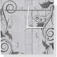 Wallario Design Wanduhr Graue Holztür mit Schnörkelmuster aus Aluverbund, Größe 30 x 30 cm