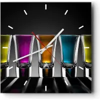 ARTTOR Wanduhr - Quadrat - Glasuhr - Gläser Alkohol trinken Saft - 40x40cm - Schleichendes Uhrwerk - Lautlos - zum Aufhängen bereit - Dekoration Modern - Wanddekoration aus Glas - C3AC40x40-2194