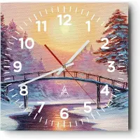 ARTTOR Wanduhr - Quadrat - Glasuhr - Park Winter Brücke - 40x40cm - Schleichendes Uhrwerk - Lautlos - zum Aufhängen bereit - Dekoration Modern - Wanddekoration aus Glas - C4AC40x40-3988