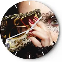 ARTTOR Wanduhr - Rund - Glasuhr - Frau Mode Venedig Maske - 30x30cm - Schleichendes Uhrwerk - Lautlos - zum Aufhängen bereit - Dekoration Modern - Wanddekoration aus Glas - C3AR30x30-2680