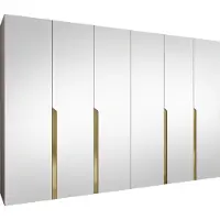 Mirjan 24 Kleiderschrank Mila 3 300 mit Spiegel, Schlafzimmer, Kleiderschrank, mit sechs Drehturen und mit vier Kleiderstange, Modern, Garderobenschrank (Farbe: Cashmere + Gold)