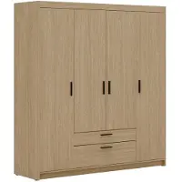 Beautysofa Drehtürenschrank ELENA 4D Eiche geölt mit schwarze Griffe - Kleiderschrank 175 cm mit 2 Schubladen und glatten 4 Türen