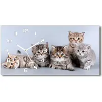 Tulup Wanduhr aus Glas – 60x30 cm - Glasbild - Glasuhr - Gehärtetes Glas - weisse-zeiger - fünf Katzen