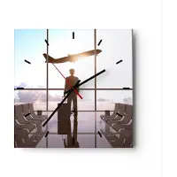 ARTTOR Wanduhr - Quadrat - Glasuhr - Flughafen Halle Architektur Glas - 40x40cm - Schleichendes Uhrwerk - Lautlos - zum Aufhängen bereit - Dekoration Modern - Wanddekoration aus Glas - C3AC40x40-2507