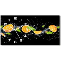 Tulup Wanduhr aus Glas – 60x30 cm - Glasbild - Glasuhr - Gehärtetes Glas - weisse-zeiger - Orangen und Wasser